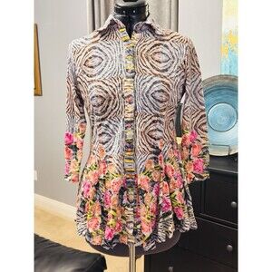Carine Snap Blouse Top S Fairycore Bohemian Romantic Whimsy Boho Animal Floral
